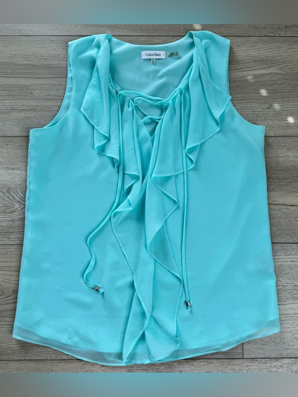 Calvin Klein Ruffle Tie-Front Sleeveless Blouse Camisole Medium